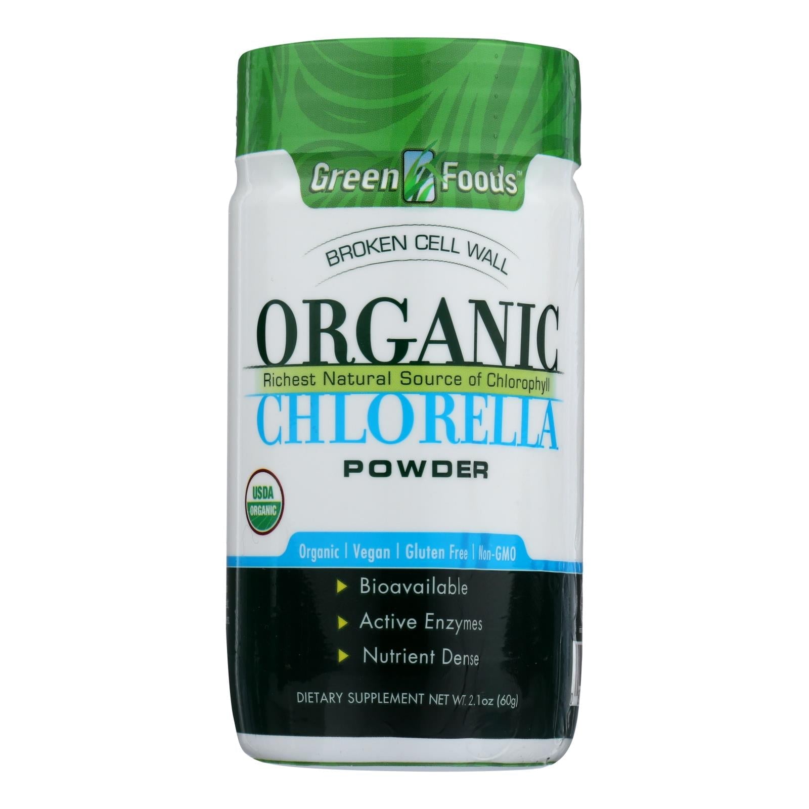 Organic Green Foods Chlorella Powder Supplement (2.1 Oz.)
