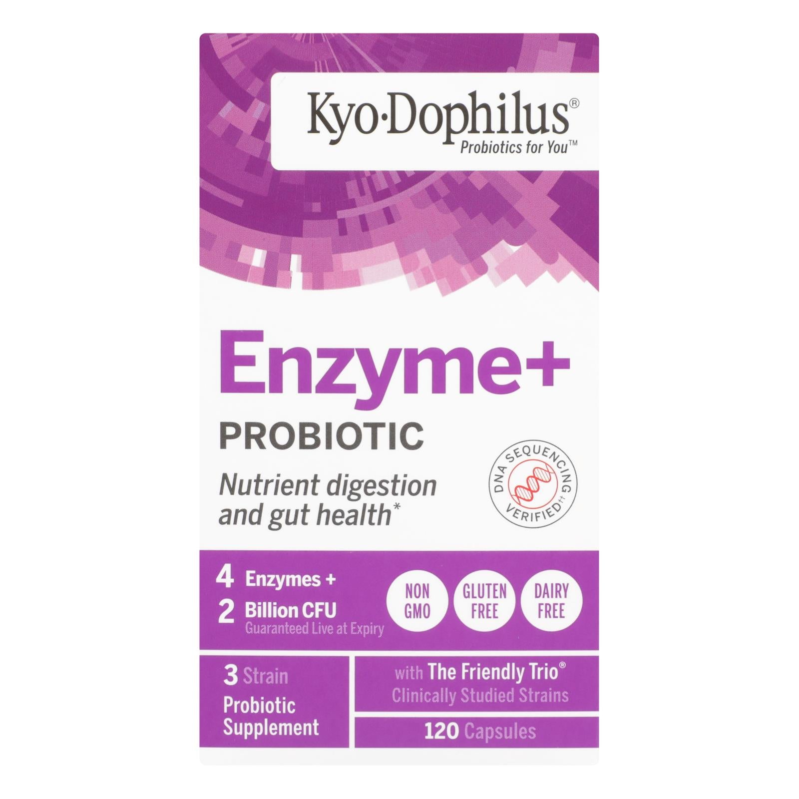 Kyolic Kyo-dophilus Probiotics Plus Enzymes - Enhanced Digestive Support with 60 Billion CFUs and Enzymes - 120 Capsules