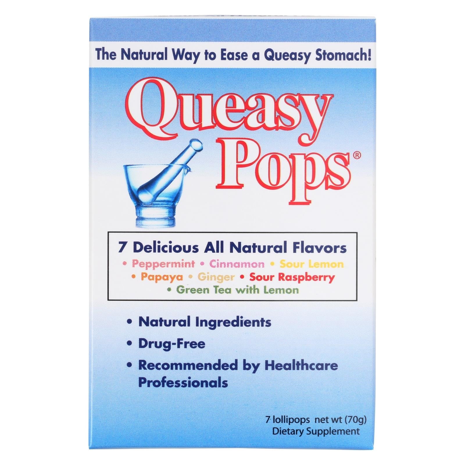 Queasy Pops Anti-Nausea Lollipops: Assorted Flavors for On-the-Go Relief (Pack of 7)