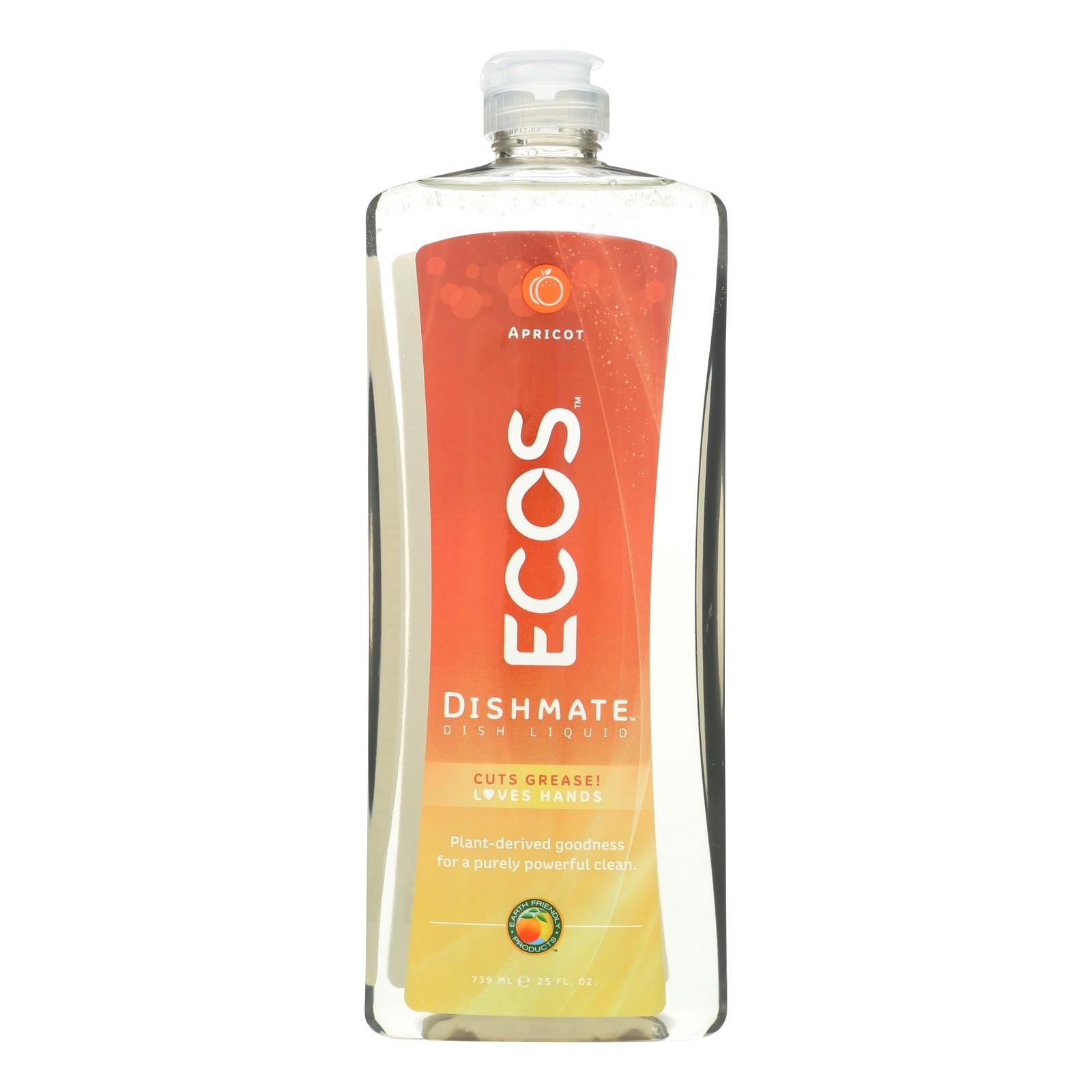 Earth-Friendly Dish Mate Liquid Dish Soap for Sensitive Skin (Pack of 6) - Hypoallergenic Apricot - 25 Fl Oz Each