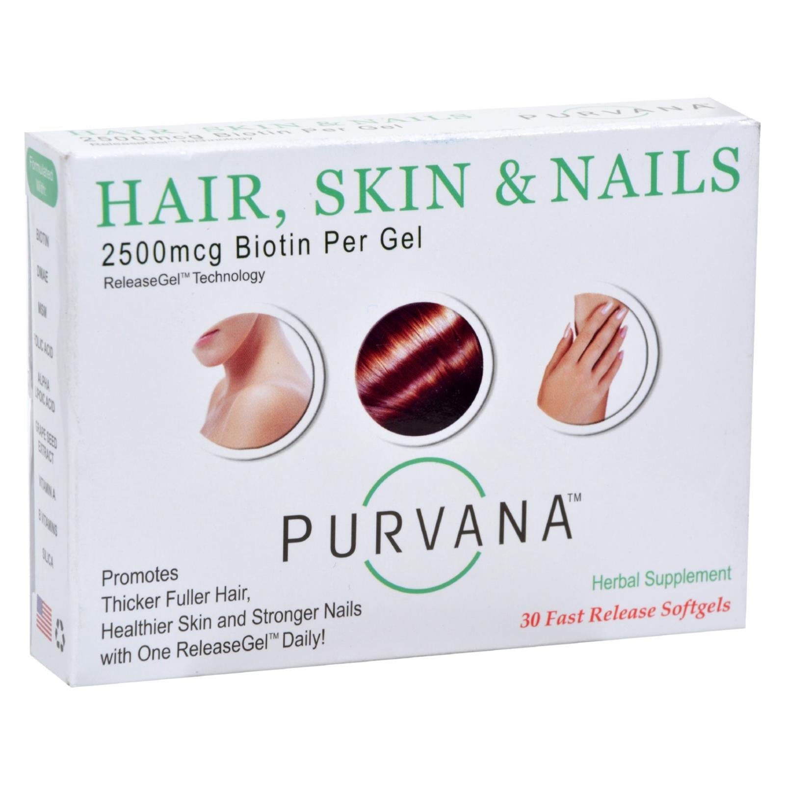 Heaven-Sent Purvana Hair Skin Nails - 2500 mcg Biotin - 30 Softgels