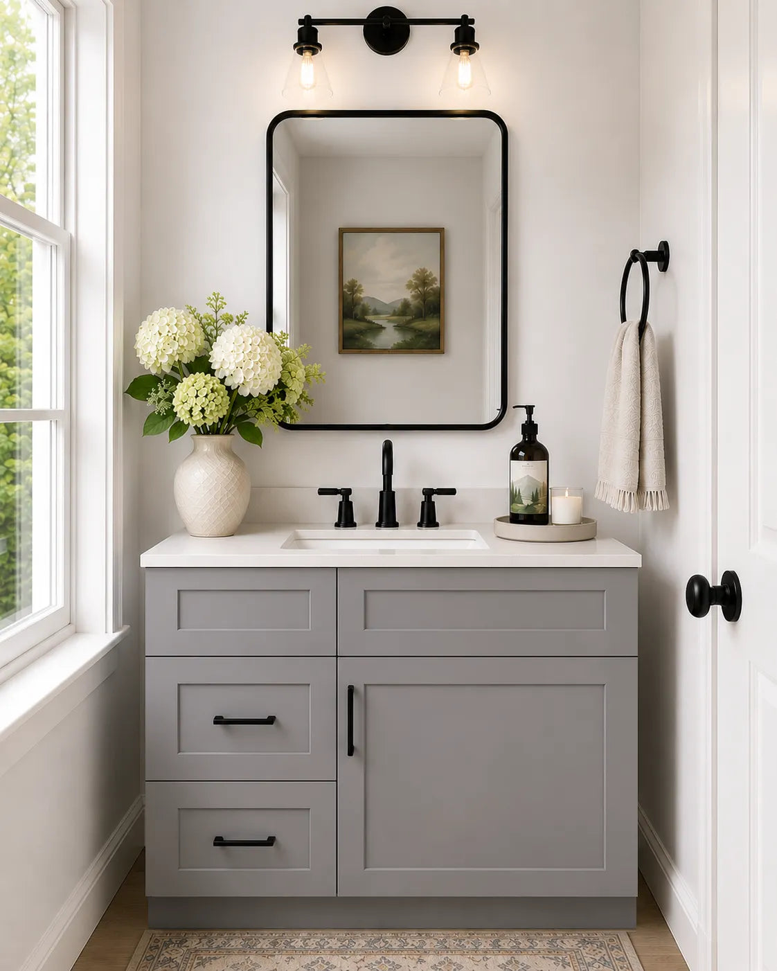 30 Inch Grey Shaker Single Sink Bathroom Vanity with Drawers on the Left