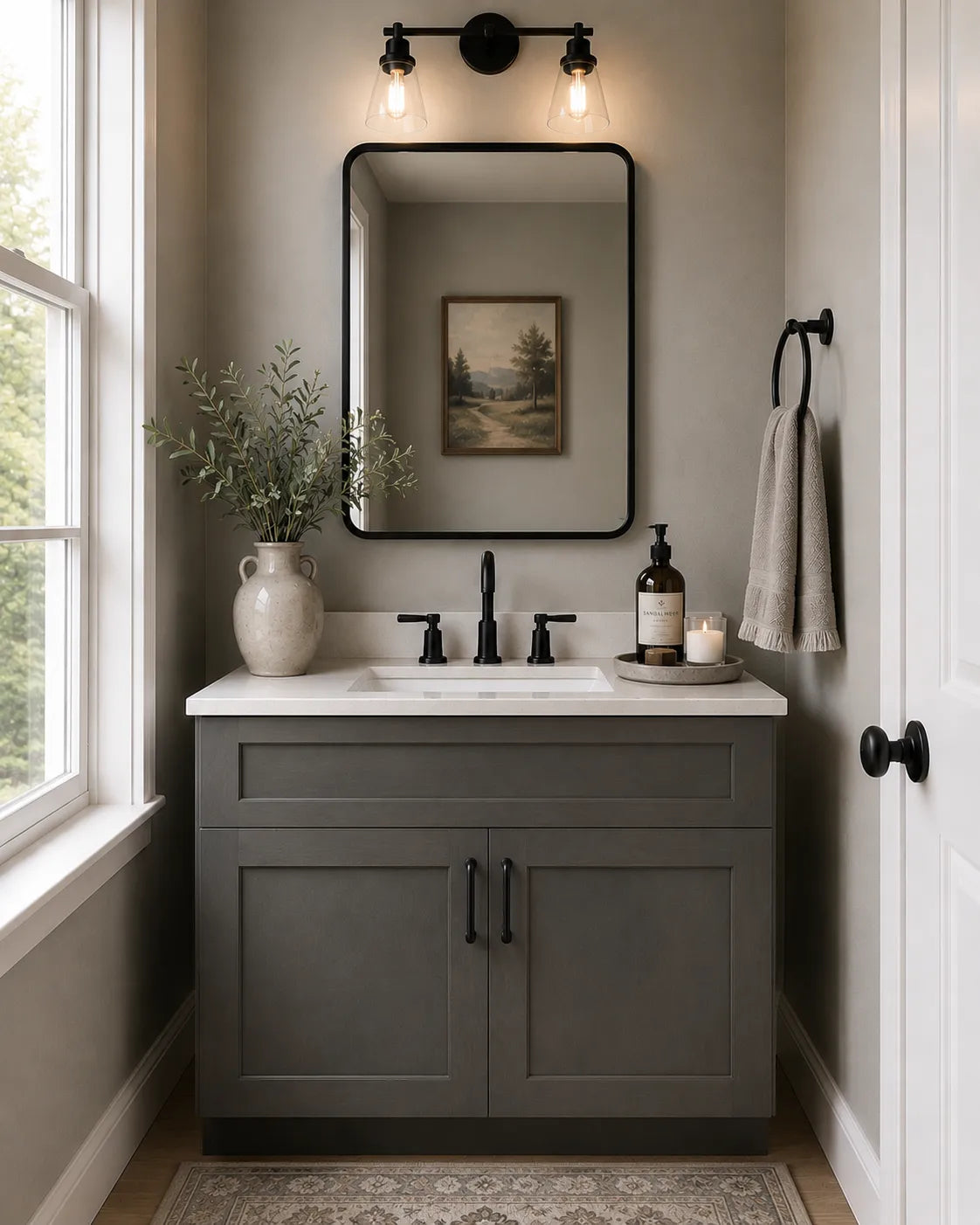 30 Inch Gray Stained Shaker Single Sink Bathroom Vanity