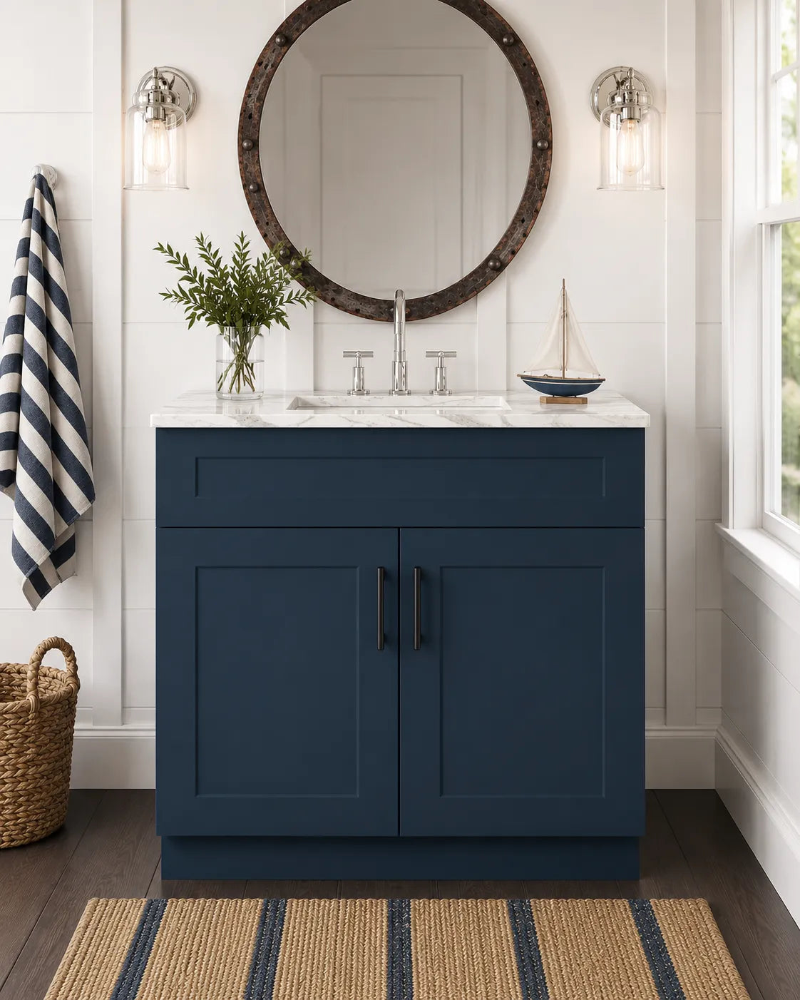 30 Inch Navy Blue Shaker Single Sink Bathroom Vanity