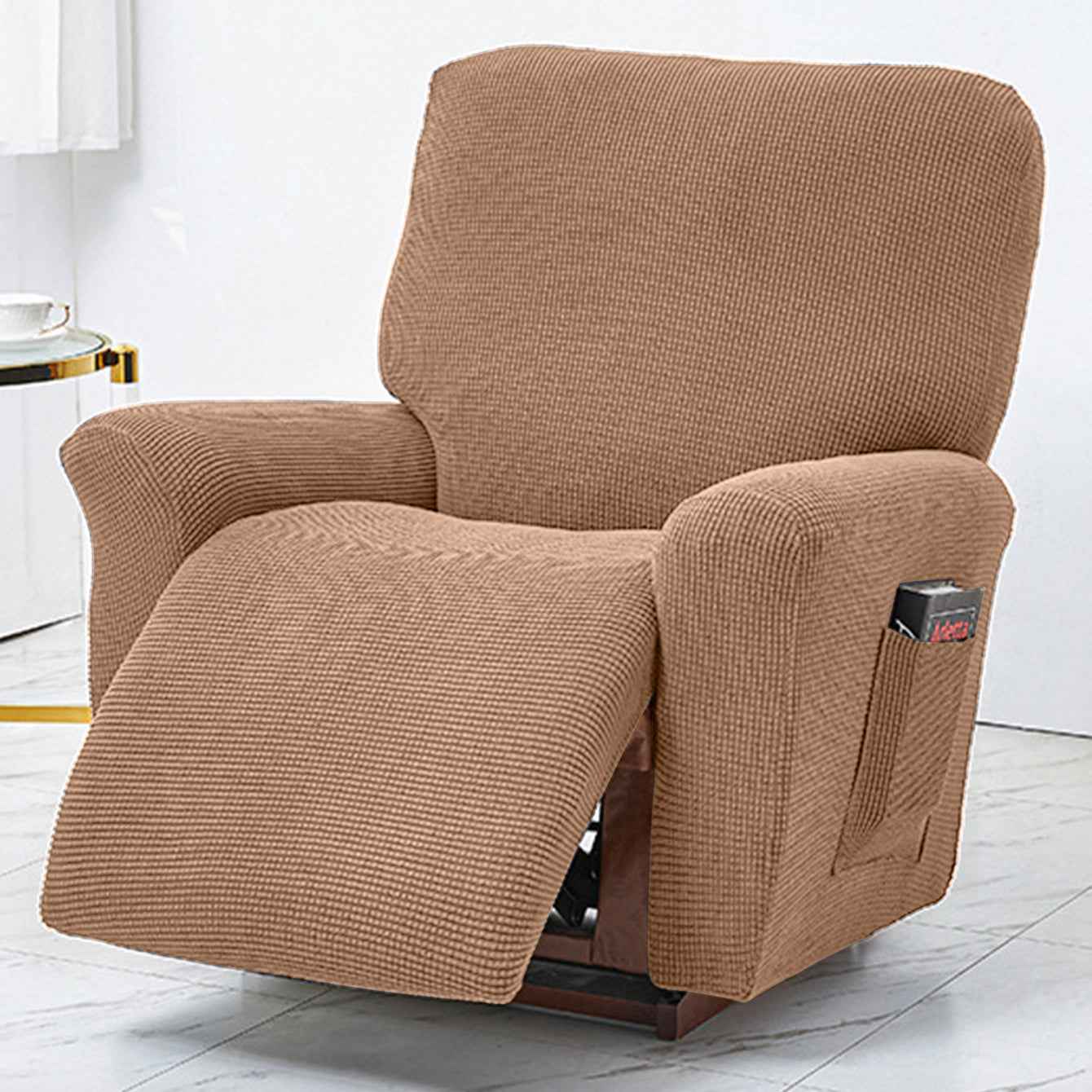 Polar Fleece Recliner Chair Cover, 4-Piece Soft Plush Slipcover with Pocket for Reclining Chairs