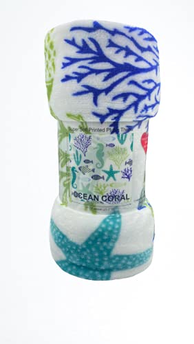 Decor & More Corales de Marina Blue Coral Seahorse Oceanic Microplush Throw Blanket Ocean Blanket for Boys and Girls and Kids of Any Age (50
