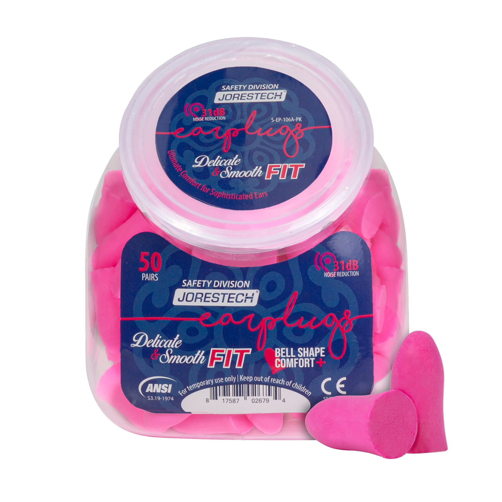 31dB NRR Bell-Shaped Soft Foam Earplugs – 50 Pairs