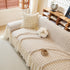 Grid Textured Sofa Cover with Sheer Ruffle Skirt, Pet-Friendly Sofa Throw Slipcover