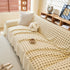 Grid Textured Sofa Cover with Sheer Ruffle Skirt, Pet-Friendly Sofa Throw Slipcover