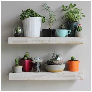Urban Legacy Reclaimed Barnwood Planks | Floating Shelves for Wall w/Flush Mount Shelf Bracket Set Included | Set of 2 (White Wash, 18