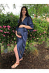 Peacock Feather Wrap Dress in Navy + Gold