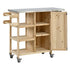 Foldable Outdoor Kitchen Island with Stainless Steel Top and Storage - Natural Fir Wood