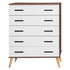 Better Home Products Eli Mid-Century Modern 5 Drawer Chest in Walnut & White