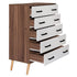Better Home Products Eli Mid-Century Modern 5 Drawer Chest in Walnut & White