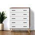 Better Home Products Eli Mid-Century Modern 5 Drawer Chest in Walnut & White