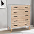 Better Home Products Eli Mid-Century Modern 5 Drawer Chest in White & Natural Oak