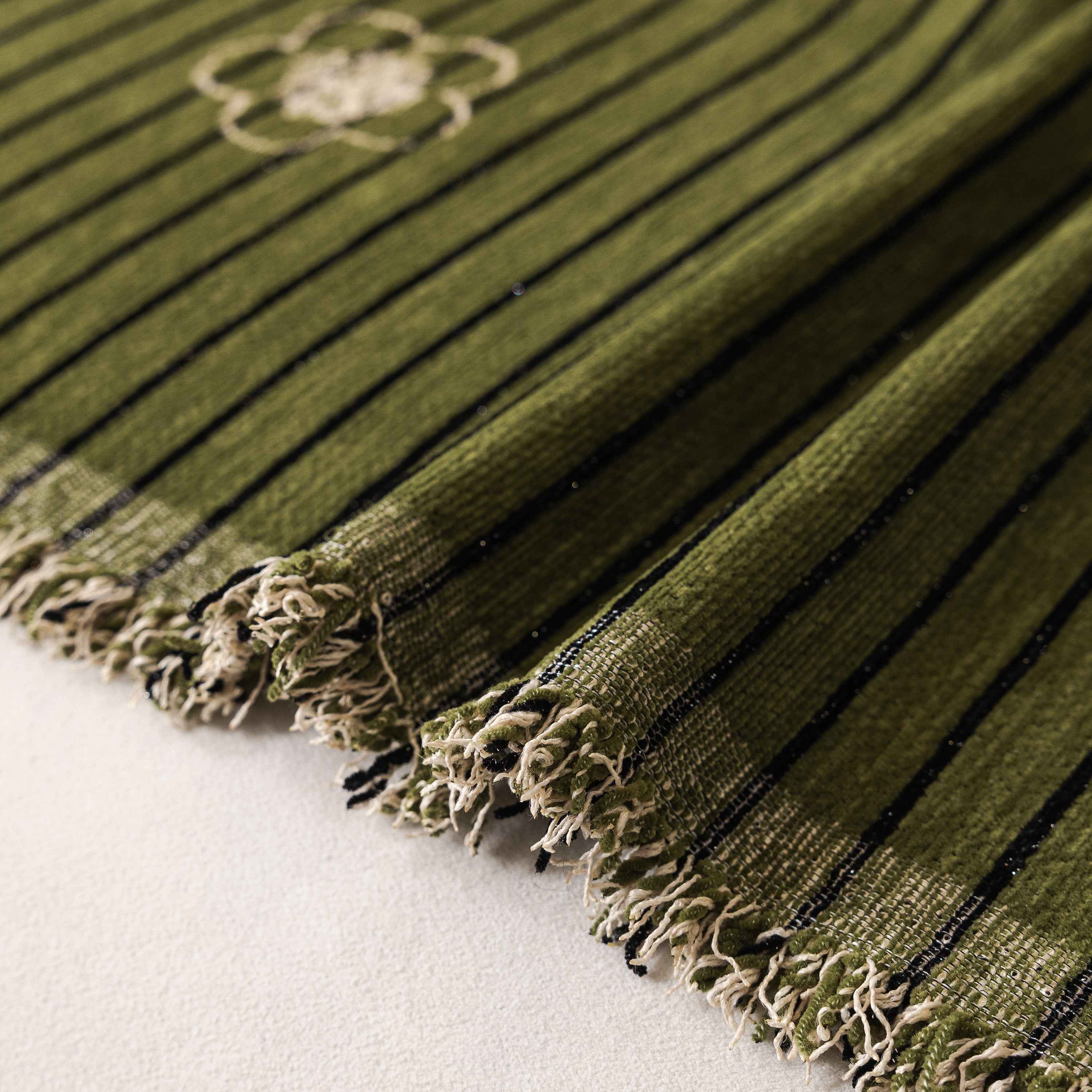 Chenille Camellia Floral Sofa Throw Cover Couch Blanket with Striped Jacquard