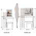 Cabinet Vanity Table & Cushioned Stool, USB Power Station, Hair Dryer Bracket - White