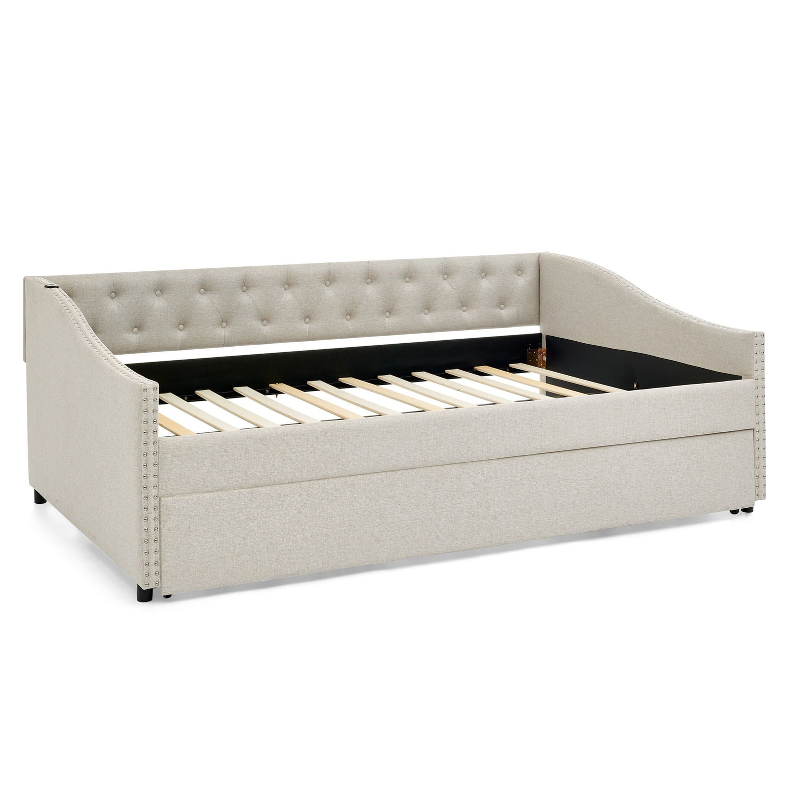 Upholstered Daybed With USB Charging & Pull Out Bed