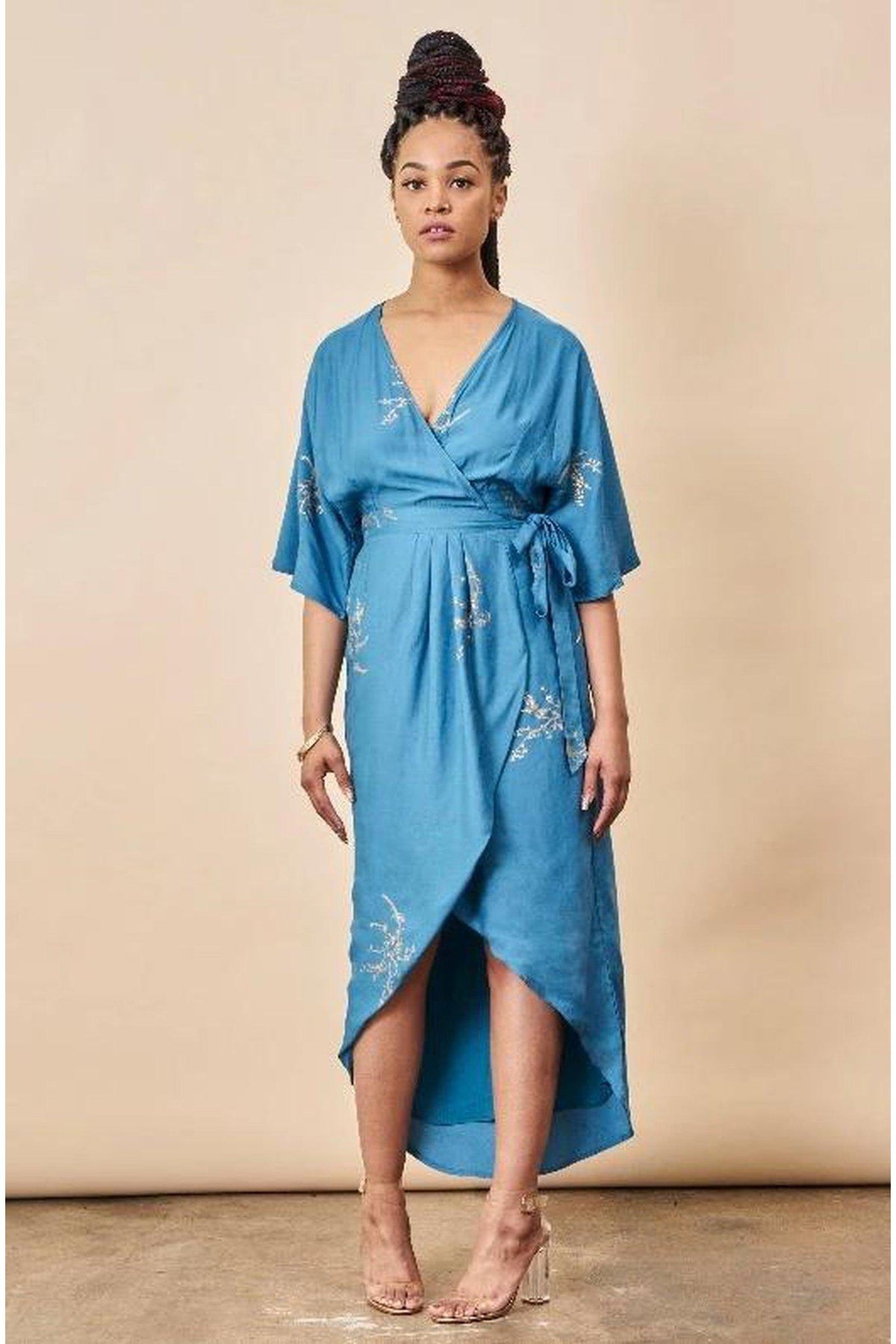 Cherry Blossom Maxi Wrap Dress Sapphire + Gold