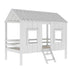 Twin Size Low Loft House Bed With Roof And 2 Front Windows - White