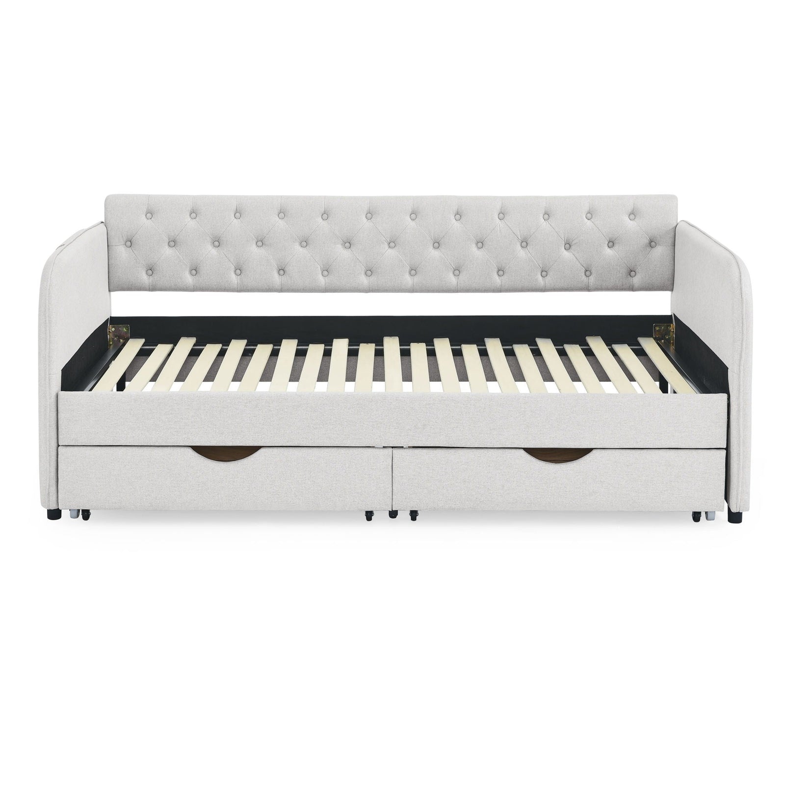 Daybed With Trundle And Storage Drawers, Flat Arms With Pocket