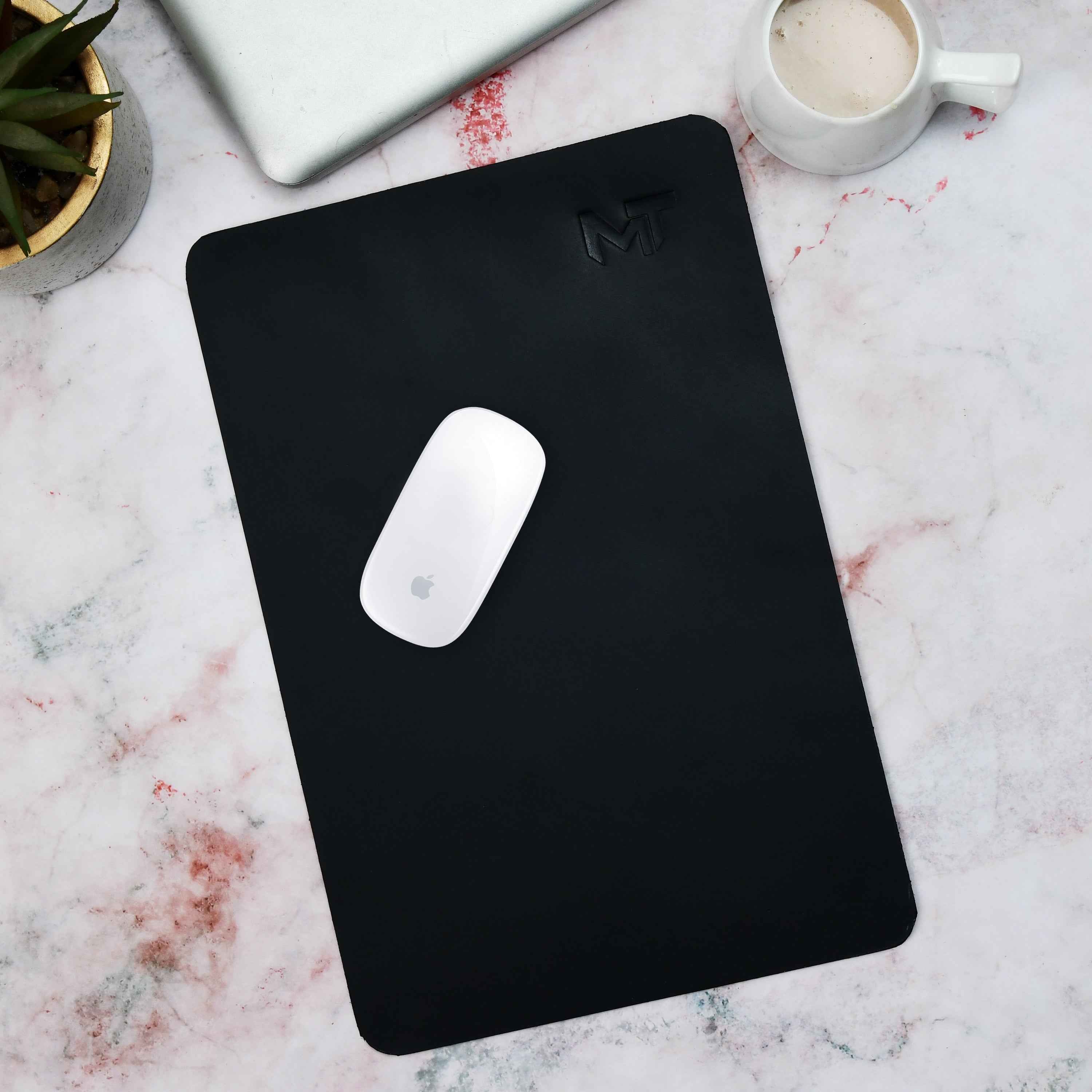 Noir Opulence Black Leather Desk Mat + Mouse Pad