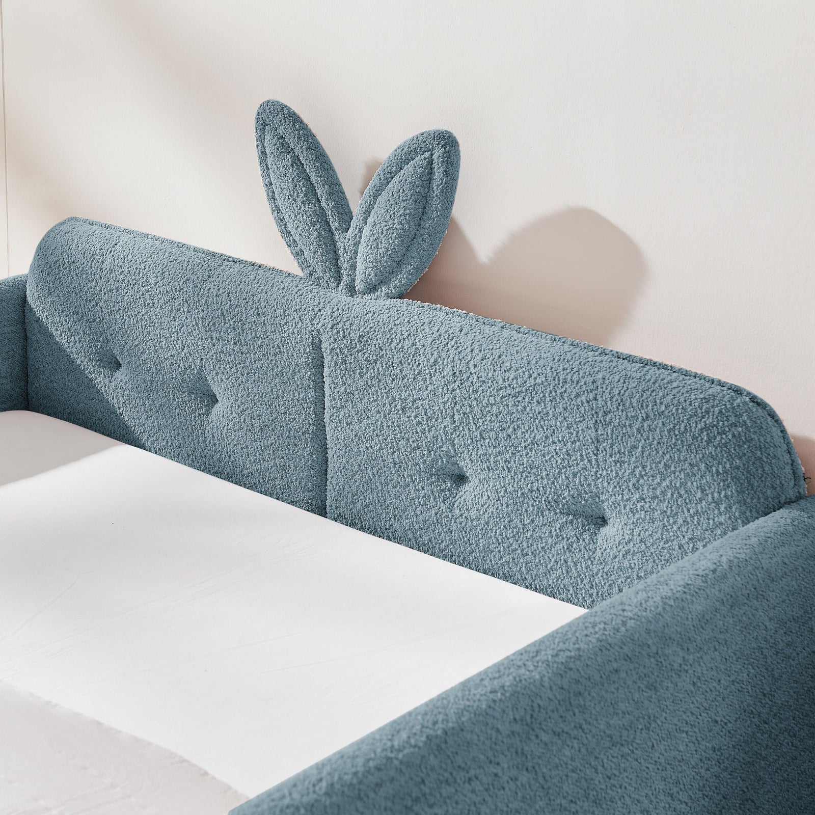 Cute Rabbit Ear Upholstered Platform Bed Frame With Safety Rail