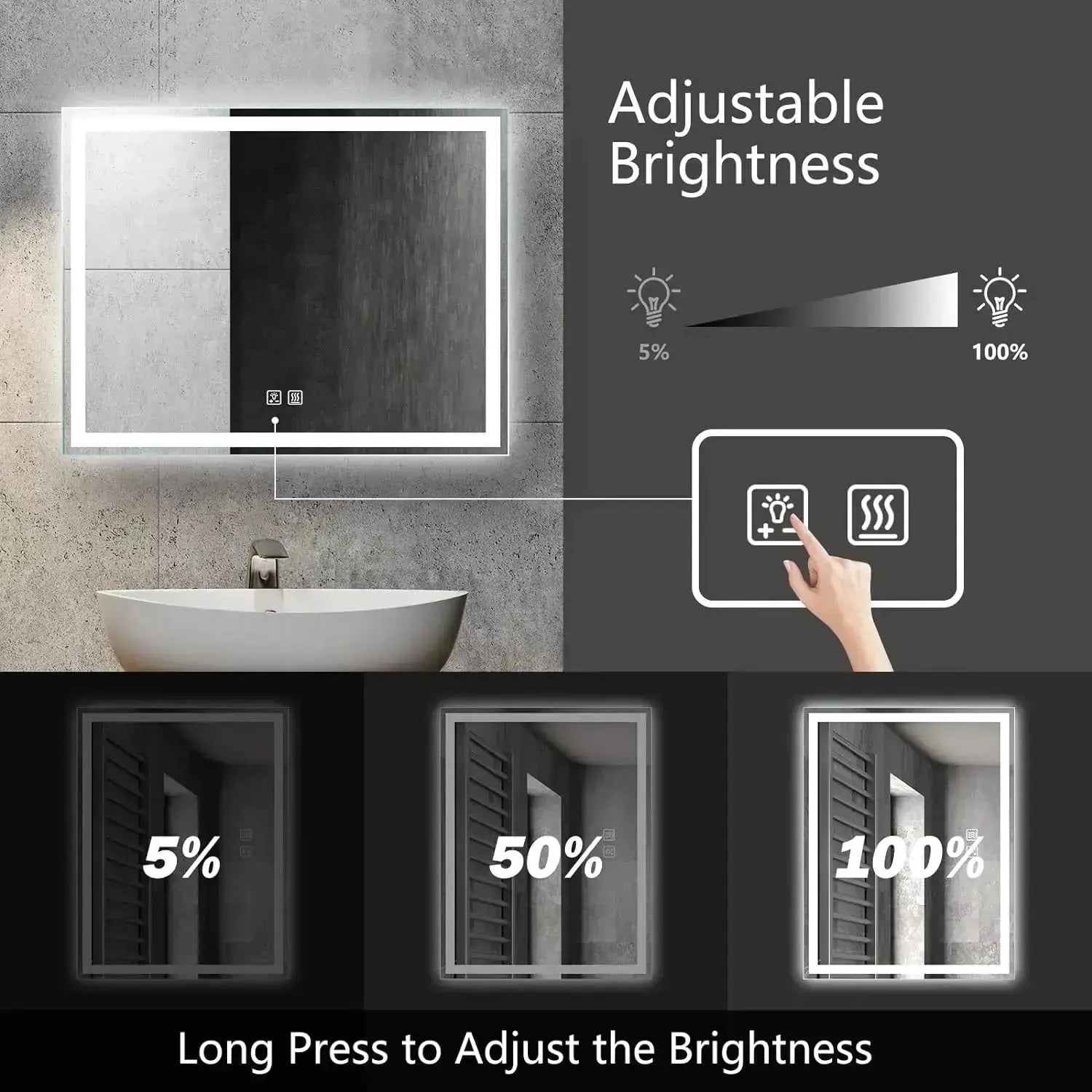 24 x 32  Inch Center Glow LED Bathroom Mirror
