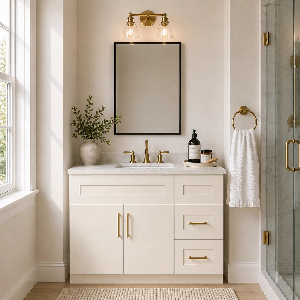 36 Inch Antique White Shaker Bathroom Vanity Combo w/ Drawers on Right
