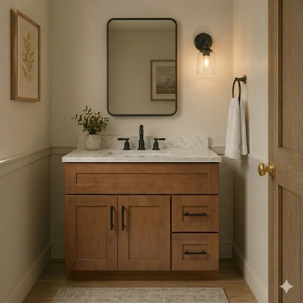 36 Inch Toffee Shaker Single Sink Bathroom Vanity with Drawers on the Right