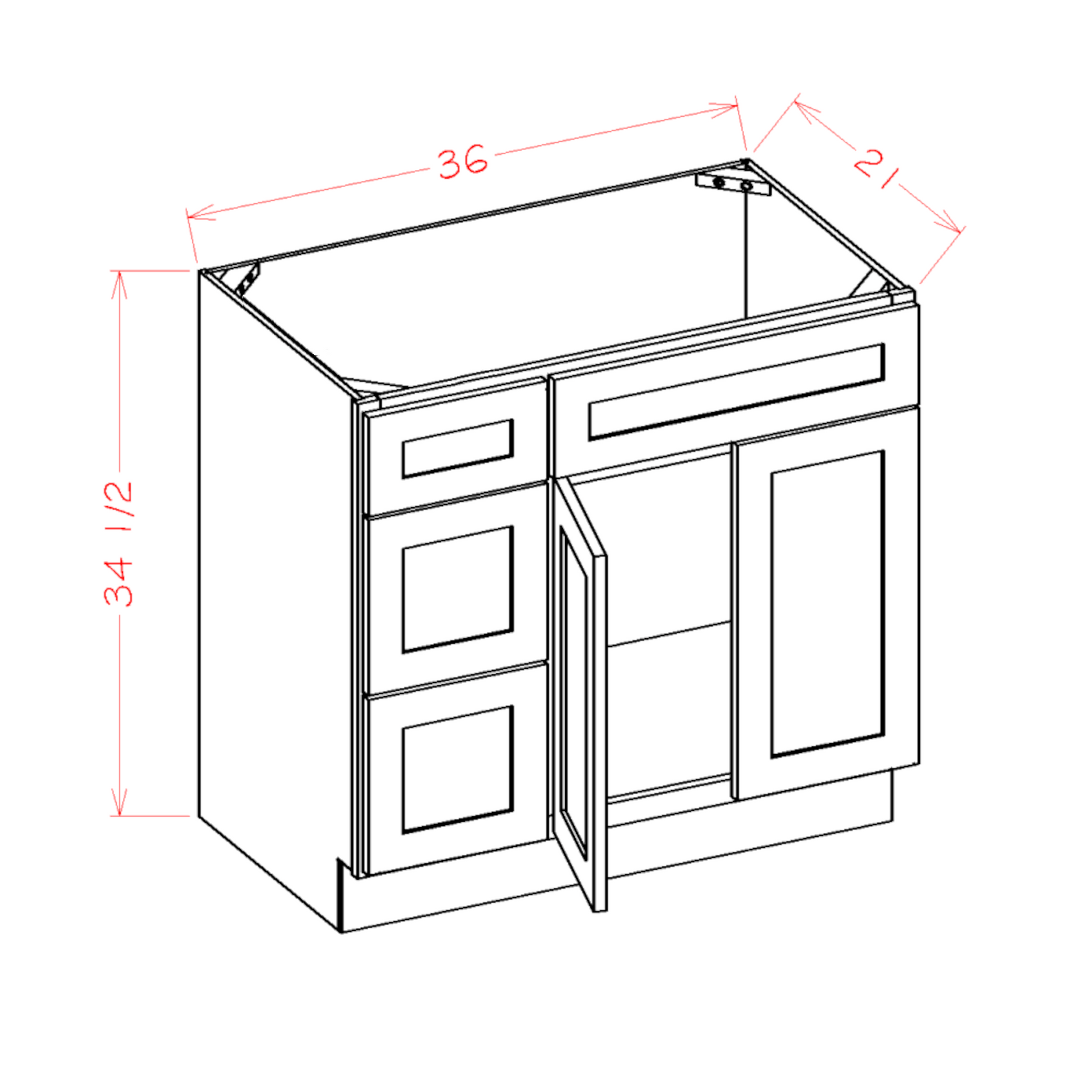 36 Inch Gray Stained Shaker Single Sink Bathroom Vanity with Drawers on the Left