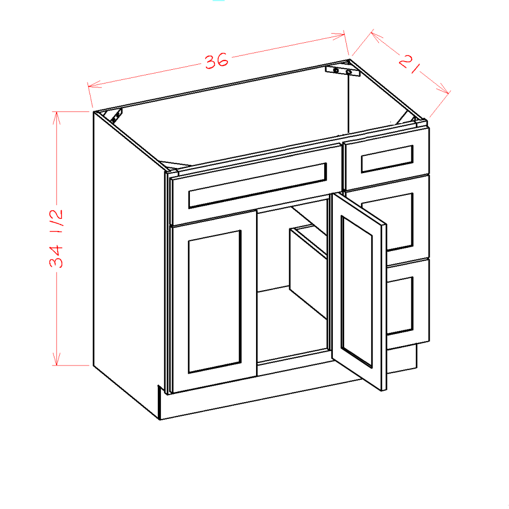 36 Inch Gray Stained Shaker Single Sink Bathroom Vanity with Drawers on the Right