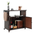 Outdoor Wicker Bar Cart with Glass Top and Wheels - Light Brown