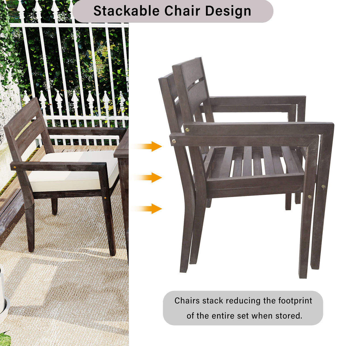 U_Style 7 Pieces Acacia Wood Outdoor Dining Set with Cushions