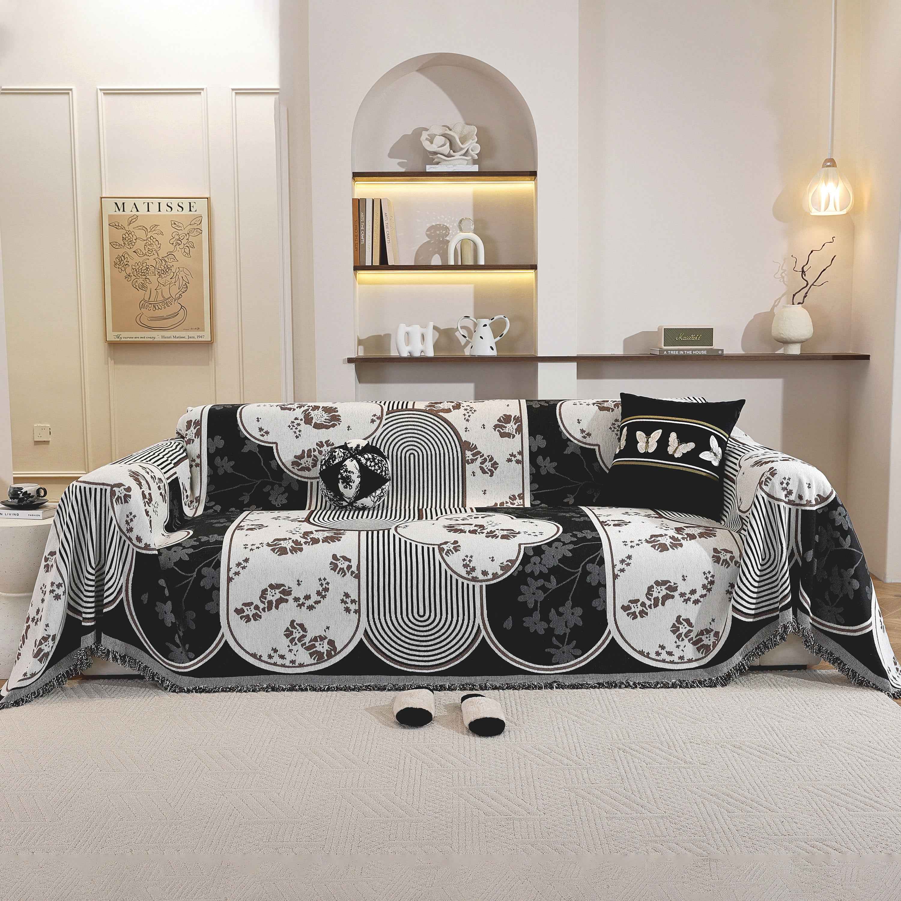 Modern Retro Sofa Throw - Decorative, Washable Chenille Blanket & Couch Protector