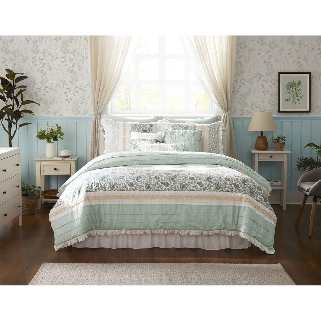 9 Piece Cotton Percale Comforter Set Aqua