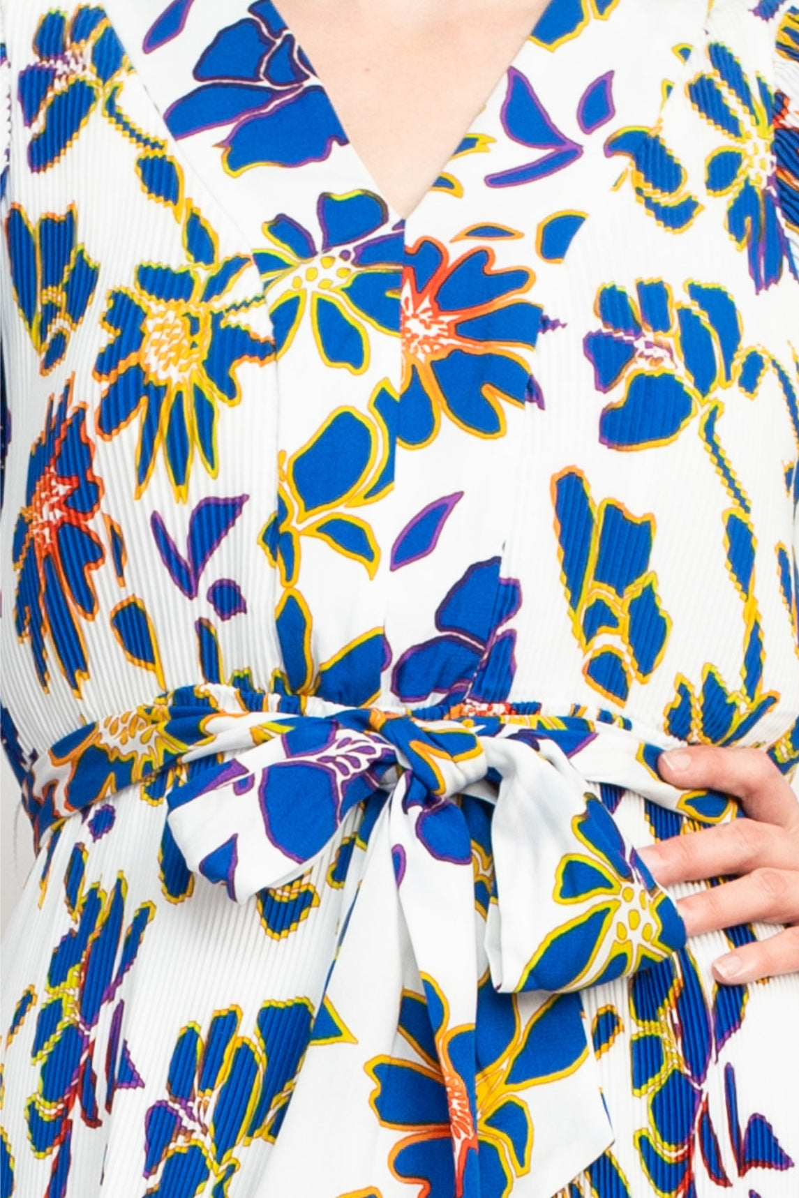 Taylor Floral Belted V-Neck Crepe Dress