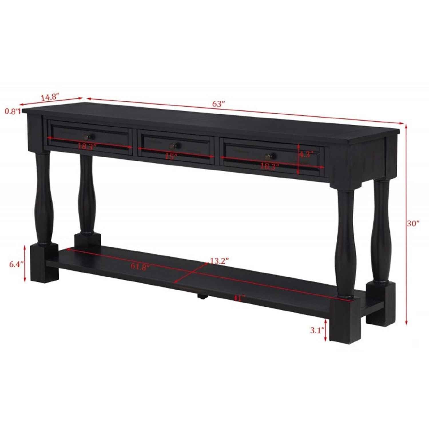 Long Console Table With Drawers And Shelf