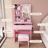 Vanity Table With Mirror, Adjustable LED Lights, Power Outlet, Hairdryer Holder & Stool