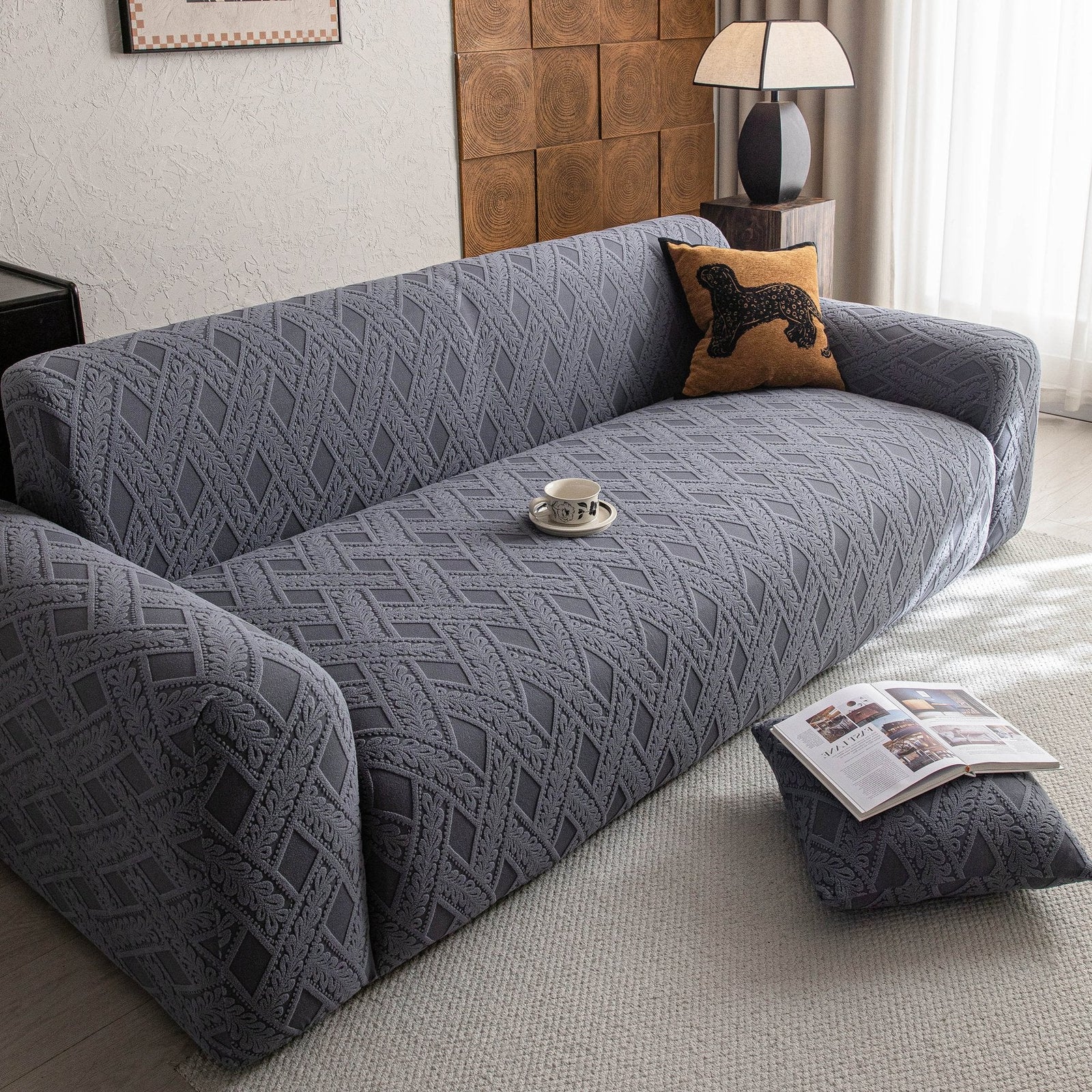 High Stretch 3D Jacquard Sofa Slipcovers, Pet Friendly Non Slip Sofa Cover Washable