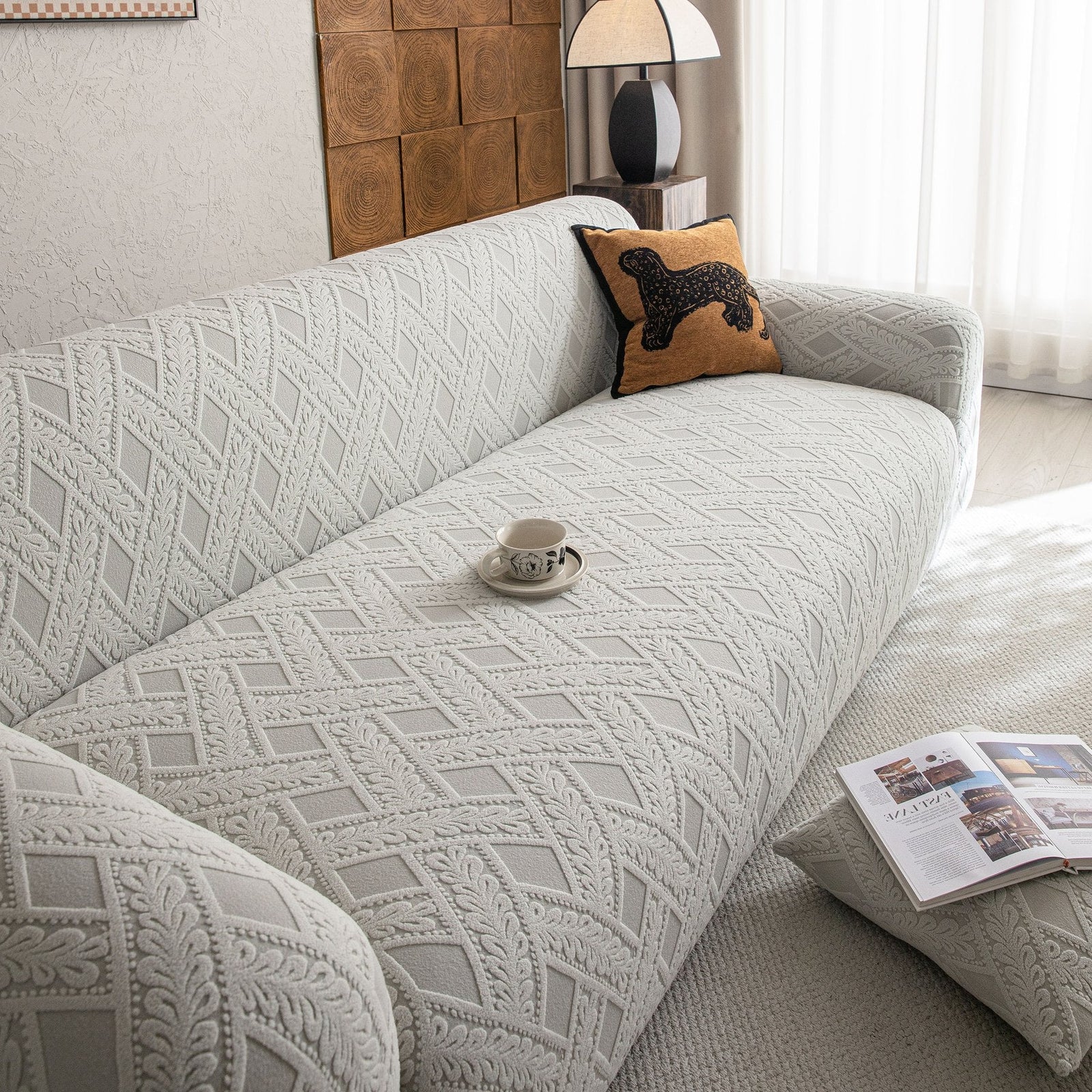 High Stretch 3D Jacquard Sofa Slipcovers, Pet Friendly Non Slip Sofa Cover Washable
