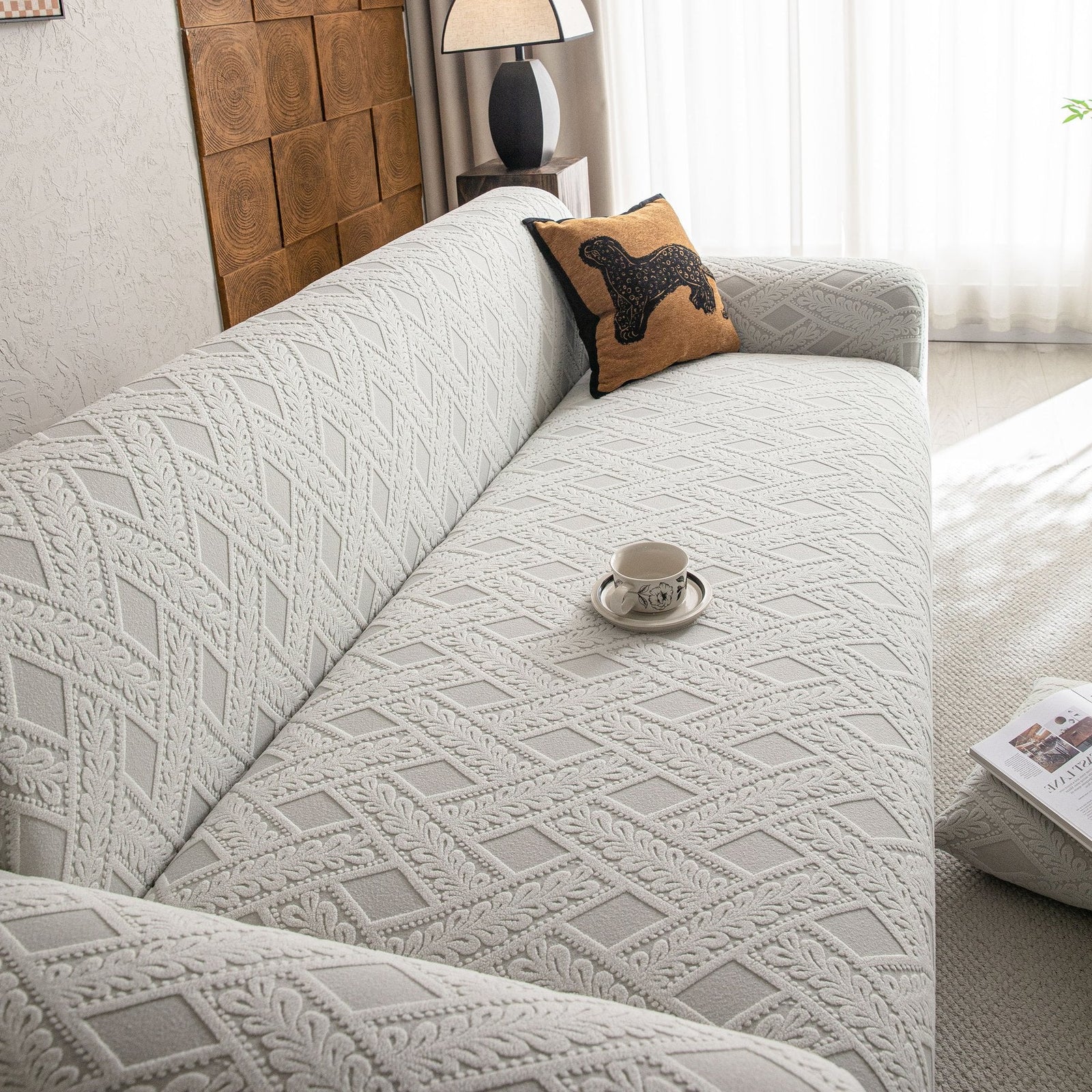 High Stretch 3D Jacquard Sofa Slipcovers, Pet Friendly Non Slip Sofa Cover Washable