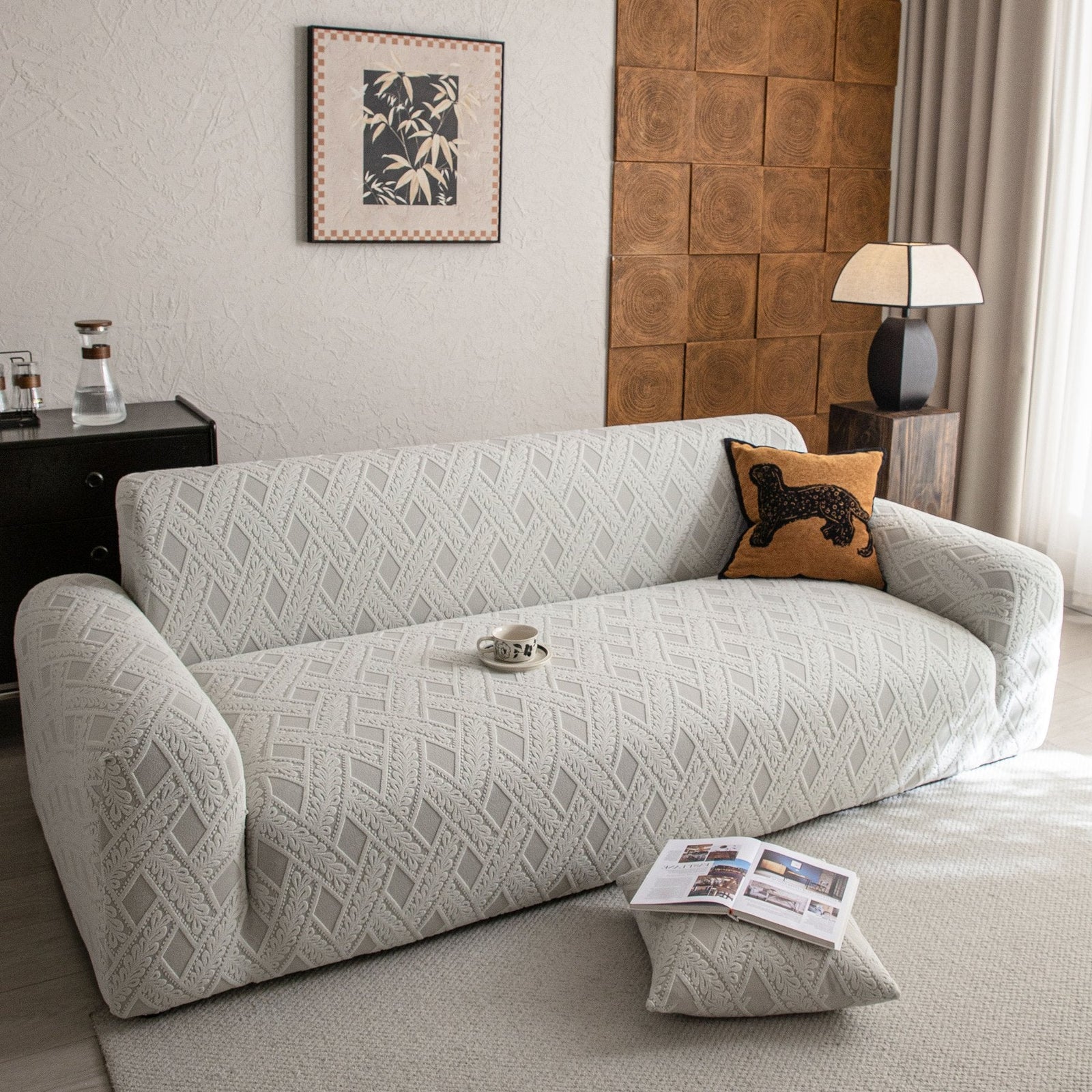 High Stretch 3D Jacquard Sofa Slipcovers, Pet Friendly Non Slip Sofa Cover Washable