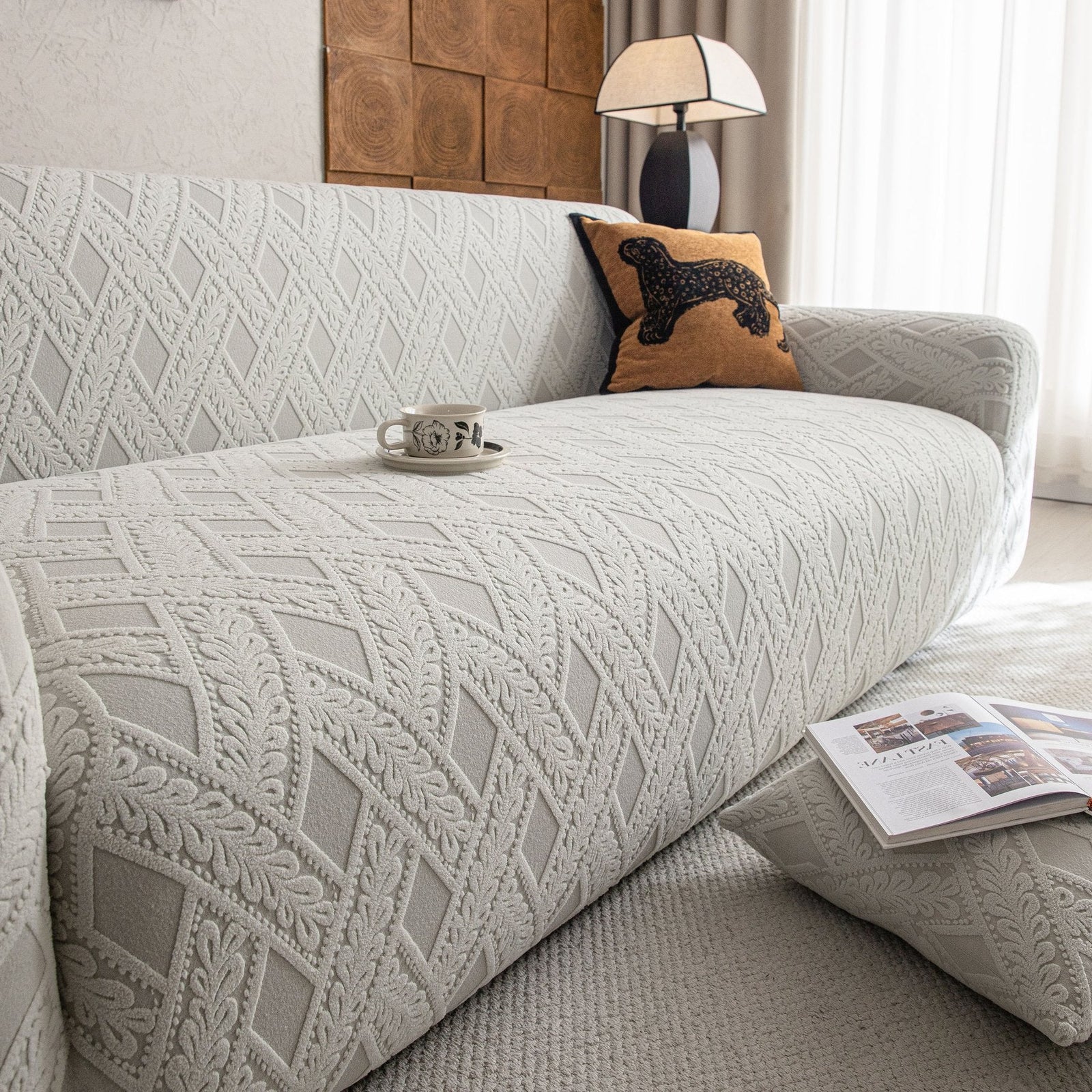 High Stretch 3D Jacquard Sofa Slipcovers, Pet Friendly Non Slip Sofa Cover Washable
