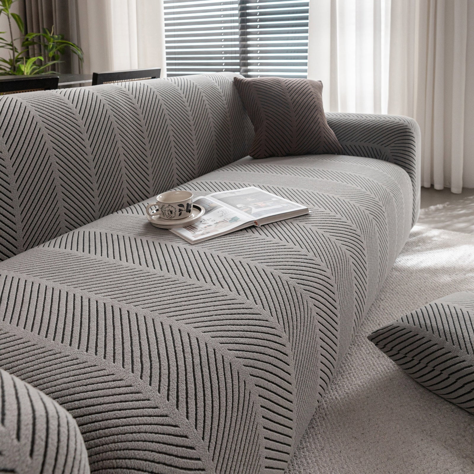 High Stretch Chevron Sofa Cover, Soft Washable Textured Jacquard Slipcover for Couch