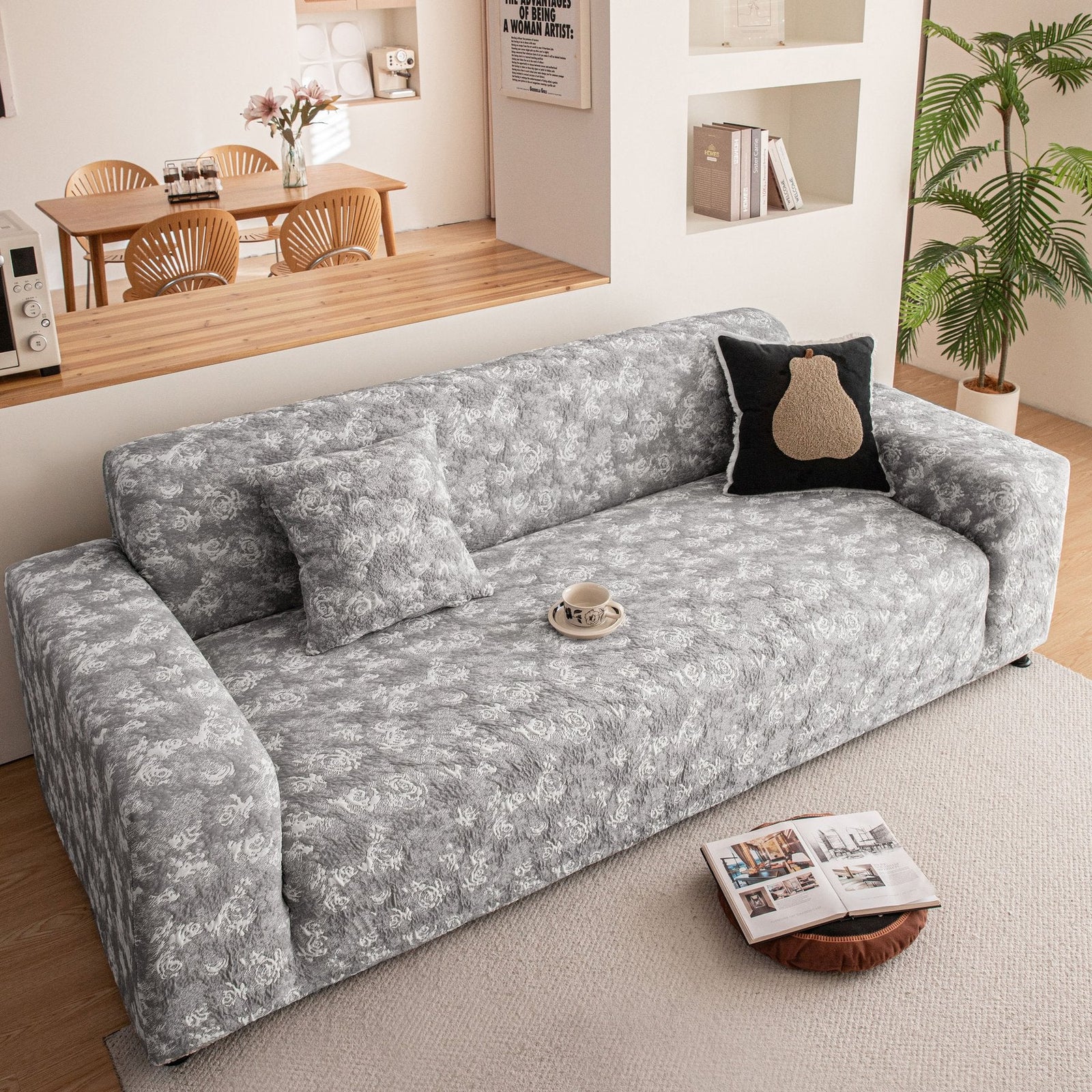 High Stretch Thick 3D Spacer Sofa Cover, Air-Layer Jacquard Cushioned Couch Slipcover