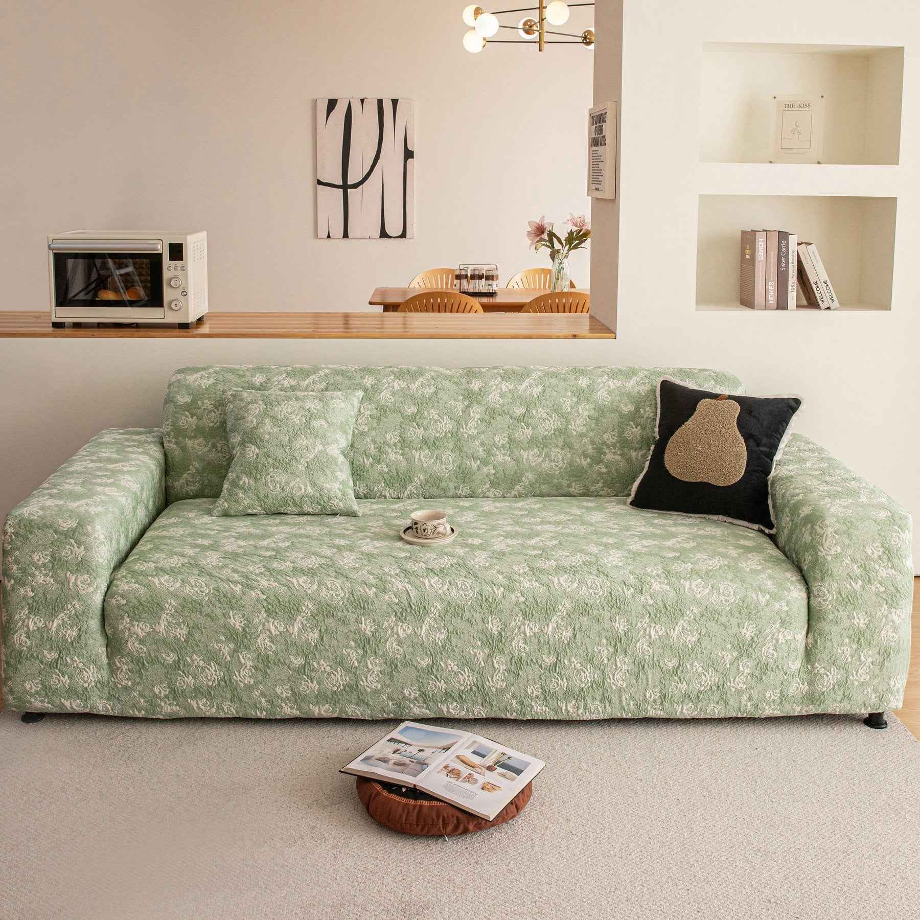 High Stretch Thick 3D Spacer Sofa Cover, Air-Layer Jacquard Cushioned Couch Slipcover