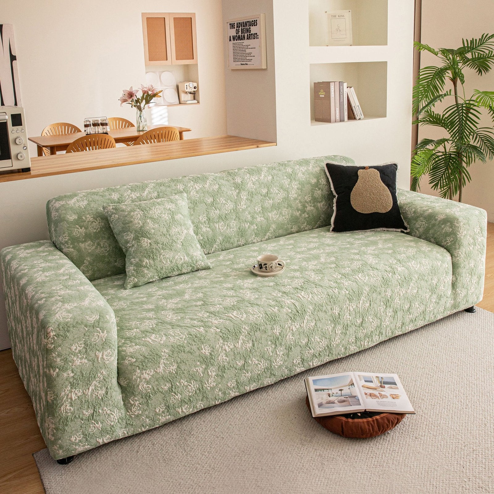High Stretch Thick 3D Spacer Sofa Cover, Air-Layer Jacquard Cushioned Couch Slipcover