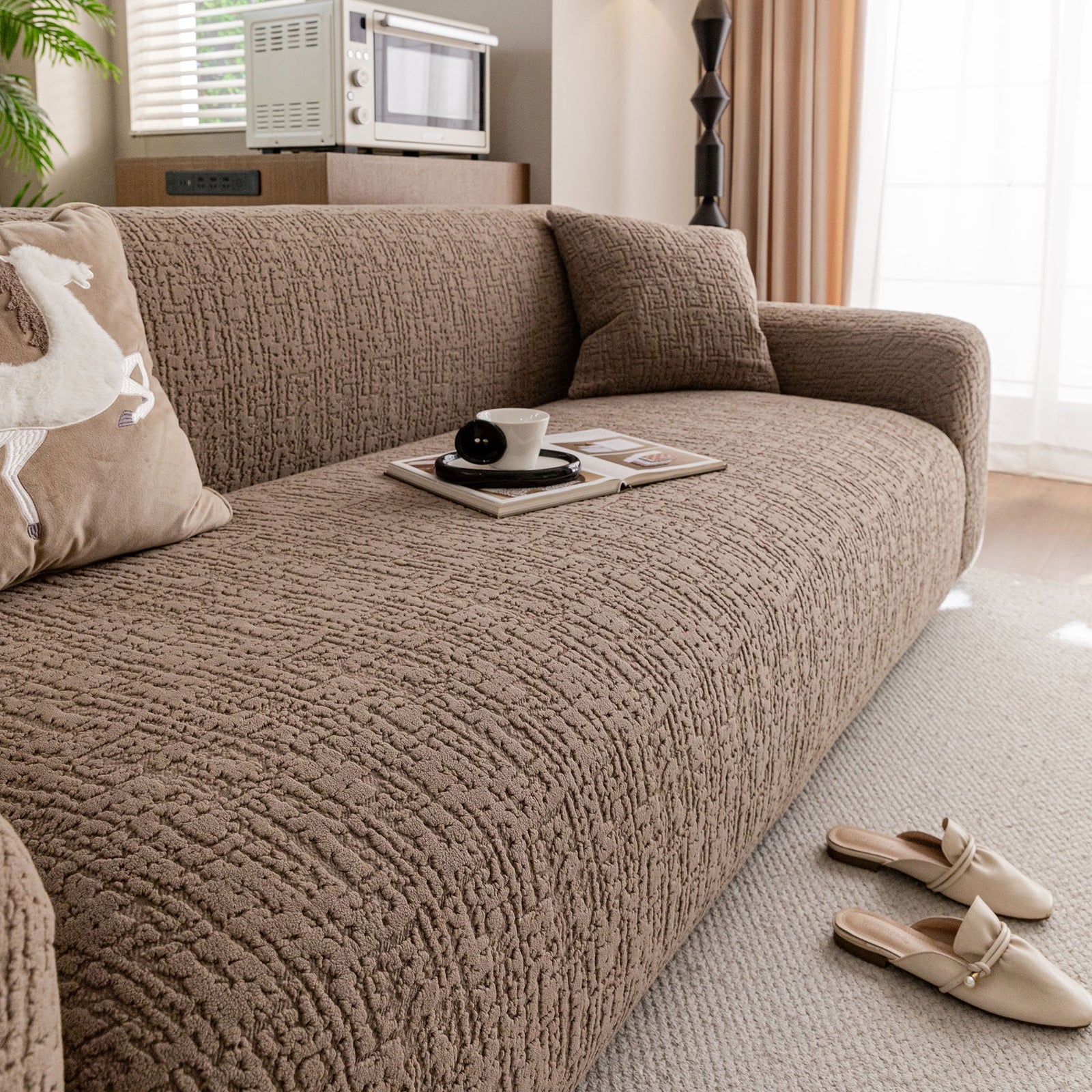 Elastic Stretch Sofa Cover Slipcover, Soft Plush Bubble Textured Jacquard Couch Cover